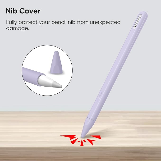 Fintie Silicone Sleeve for Apple Pencil Pro & Apple Pencil 2nd Generation, Light Pen Skin Case Cover Soft Protective Grip Holder with 2 Nib Covers Accessories, Lilac Purple