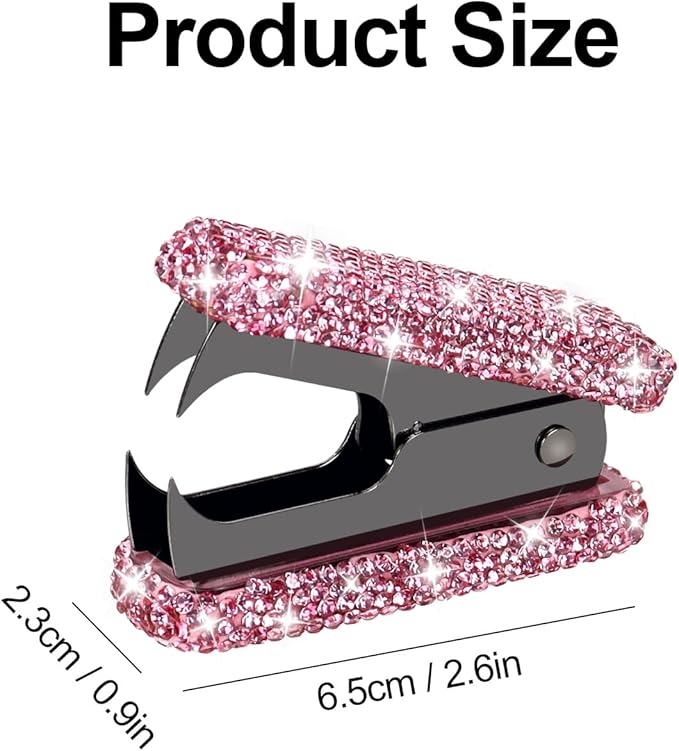 Multibey Pink Rhinestone Staple Remover, Bling Crystal Black Jaws Staples Puller Removal Tool for Desk, Dazzling Staples Puller for Home Office & School