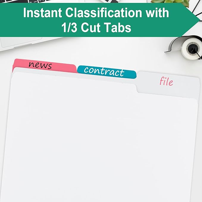 18pack White File Folders,1/3 Cut Tab with Assorted Positions,Letter Size Colored File Folders,Great for Organizing and Easy File Storage