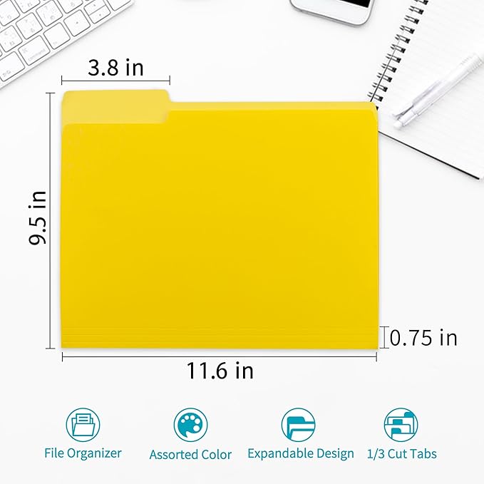 Two Tone Color File Folder 8.5 x 11 Inch,36 Packs Yellow File Folders,1/3 Cut Tab File Folder Letter Size, Assorted Colors,Manila File Folders for Office,School and Home,Organization
