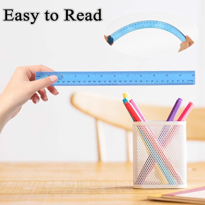Plastic Clear Ruler Math Set, 6" | 12" Straight Ruler Protractor, 2 Protractors 180 Degree 2 Triangle Rulers 45 | 60 Degree 2 Straight Rulers Measuring Tool for School Office Home Supplie,Blue