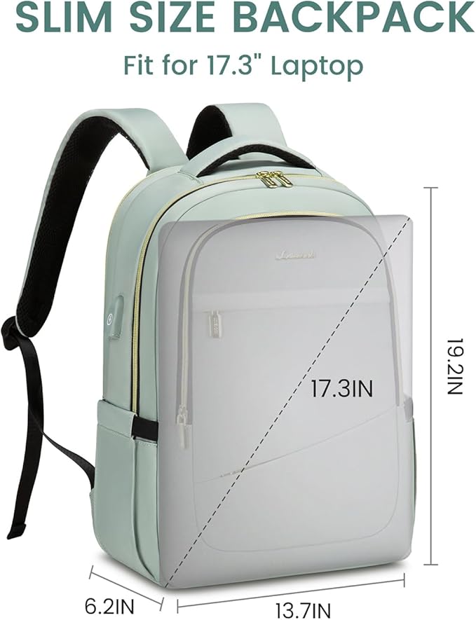 LOVEVOOK Laptop Backpack for Women, 17 Inch Slim Computer Bag with Separate Computer Compartment for Work Travel Business