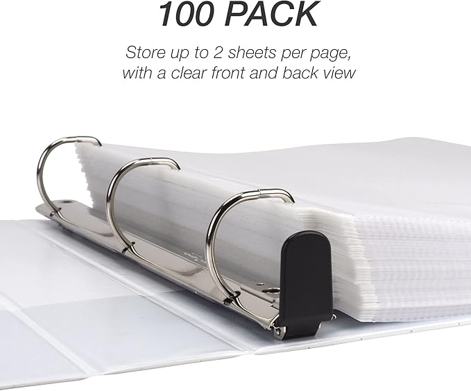 Samsill 100 Pack Sheet Protectors, 8.5x11 Inch Page Protectors for 3 Ring Binder, Standard Weight, Non-Glare Protector, Letter Size, Top Loading, Acid Free