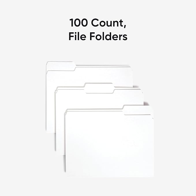 Smead Standard File Folders, 100 Count, White, 1/3-Cut Tabs, Letter Size (12843)