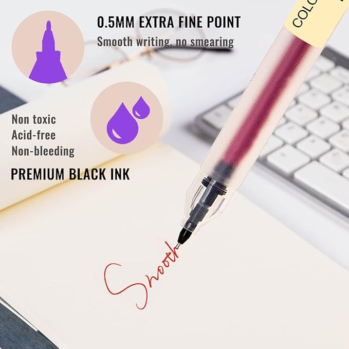 Gel Pens 24 Colors, Ball Point Pens Fine Point, 0.5 mm Ink Pen, Note Taking Pens for Japanese Korean Office School Stationery Supplies (Assorted, 24 Colors)