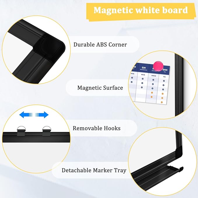 Double-Sided Magnetic Whiteboard, 30" x 20" Dry Erase Board Black Aluminum Frame for Wall, White Board Dry Erase Marker Board for Kitchen, Memo, School, Home, Office
