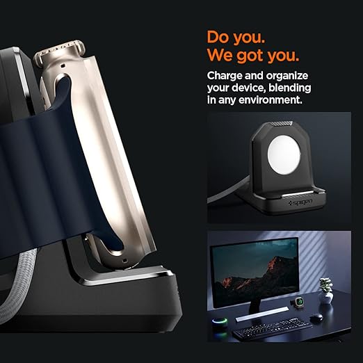 Spigen Rugged Armor Stand Designed for Apple Watch Charger Stand Compatible with Ultra 3/2/1 49mm, Series 11/10 46/42mm, 9/8/7 45/41mm, SE3/SE2/SE/6/5/4 44/40mm with Non-Slip Stable Base - Black