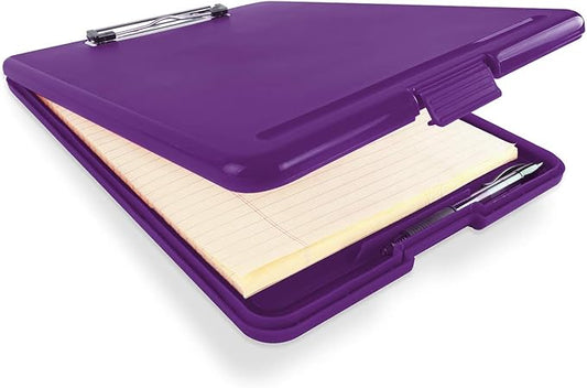 Clipboard with Storage Slim Folding for Nursing, Teachers, Coaches & Office, Plastic Heavy Duty with Pen Holder (9.5” x 13.5”) (Purple)