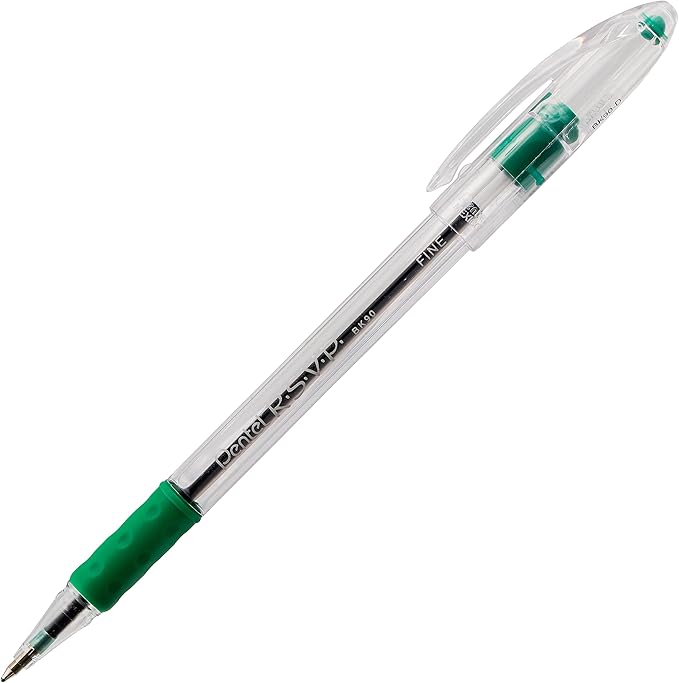 Pentel R.S.V.P. Ballpoint Pen, Fine Line, Green Ink (BK90BP2D) (Pack of 1, 2 Count Total)