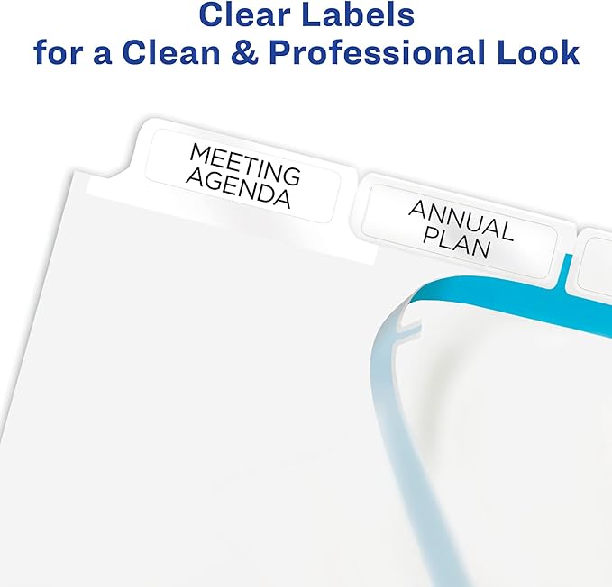 Avery 5 Big Tab Dividers for 3 Ring Binder, Easy Print & Apply Clear Label Strip, Index Maker Customizable White Tabs, 5 Sets (11492)