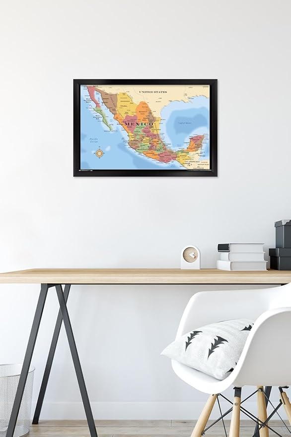 Trends International Map - Mexico Wall Poster, 14.725" x 22.375", Black Framed Version