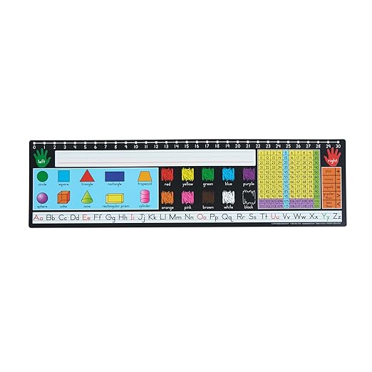 Really Good Stuff 24PK Zaner-Bloser Self-Adhesive Plastic Desktop Reference Nameplate with Number Line, Colors, Shapes-Traditional Manuscript Name Tags