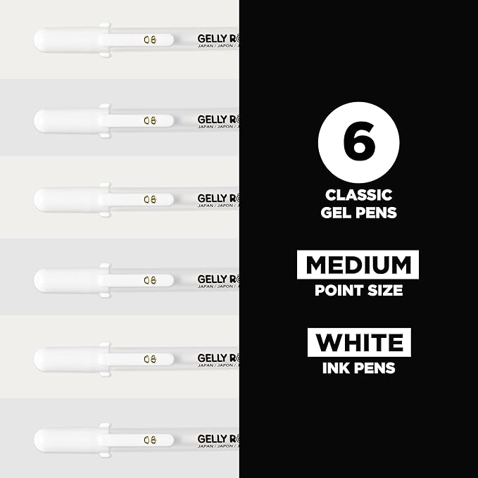 SAKURA 57488 Gelly Roll Classic 08 (Medium Pt.), 6PK Pen, White