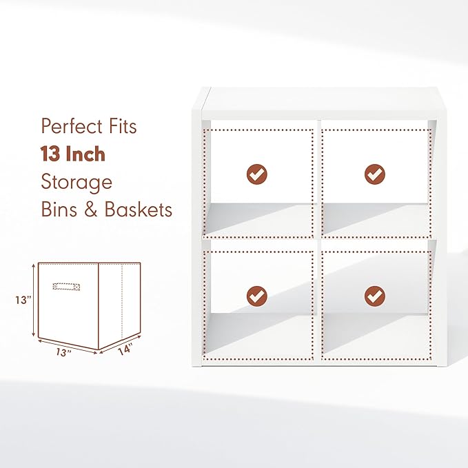 Furinno Cubicle Record Player Stand with Vinyl Storage, 4-Cube 1.2 Extra Thick Vinyl Record Storage, Open Back Media Shelf for CD DVD Blueray Game Disc, for Living Room, Home Office, White