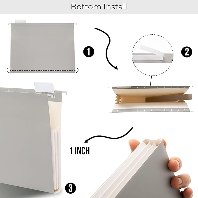 Y YOMA Letter Size - 6 Pack Extra Capacity Hanging File Folders Accordion Decorative Reinforced File Folder Cute Colored Expandable Folder for Office Home with 1/5-Cut Adjustable Tabs, Ash Grey