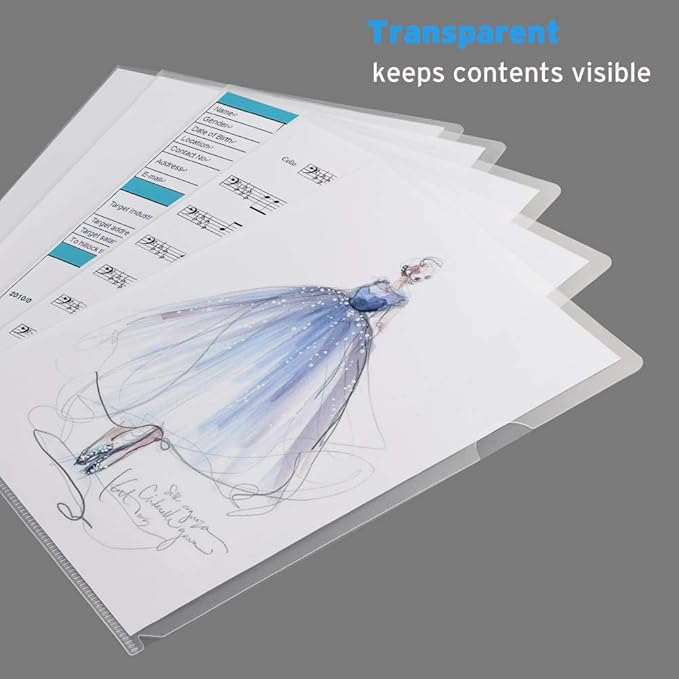 Sooez 25 Pack Clear Document Folder Project Pockets, Plastic File Folders Letter Size, Clear Sleeves for Paper Protector 8.5 x 11, Presentation Folders Report Covers