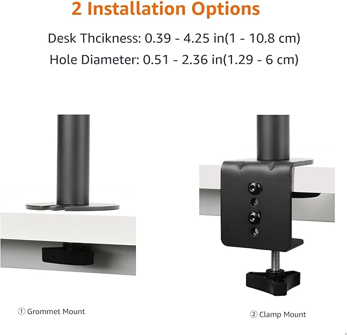 Amazon Basics Adjustable Dual Monitor Desk Mount, Holds up to 32" Monitors, Black
