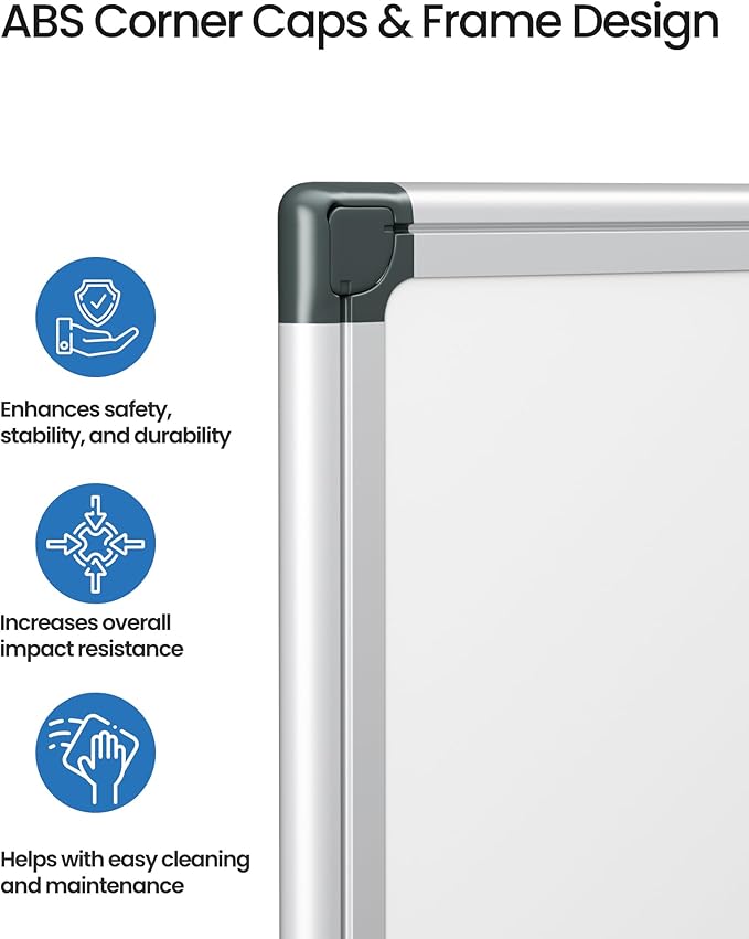 Magnetic White Board Hanging 36" x 48" for Office, Class, Home, Sliver Aluminum Frame, 1 Dry-Erase Eraser, 2 Multicolor Marker, 4 Magnetic Pins, Students, Teachers