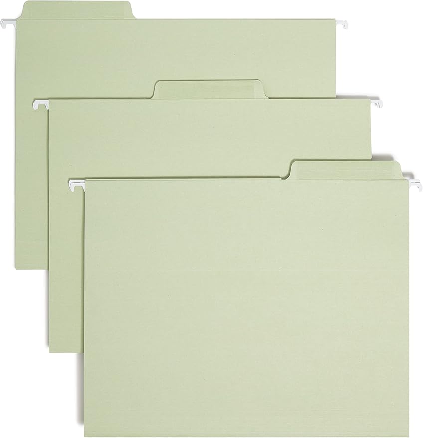 Smead Erasable FasTab Hanging File Folder, 1/3-Cut Built-in Tab, Letter Size, Moss, 20 per Box (64032)