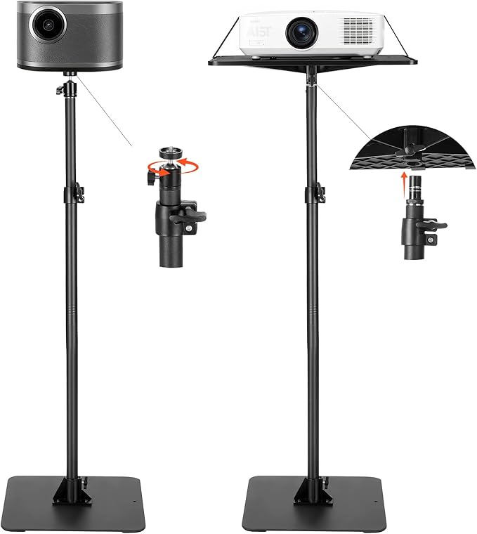 VEVOR Projector Stand with Adjustable Height 30.3 to 63.4 inch, 360° Horizontal Rotation Projectors Cart for Meetings, Outdoor Movies, Video Stand, Gimbal Mount or Tray Support