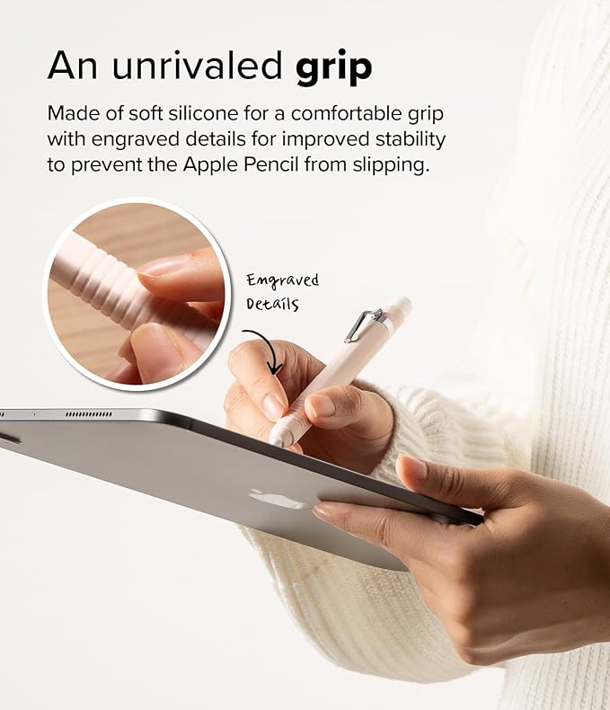 Ringke Silicone Drafting Pencil Case Compatible with Apple Pencil USB-C Case, Perfect Grip Silicone Protective Cover Sleeve Accessories - Pink Sand