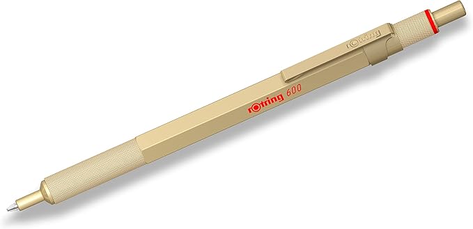 Rotring 600 Metallic Ballpoint Pen | Medium Point | Black Ink | Gold Barrel | Refillable | 1 Count
