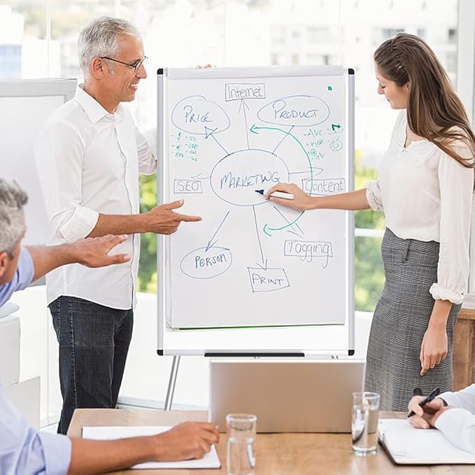 VIZ-PRO Whiteboard Easel, 36 x 24 Inches, Portable Dry Erase Board Height Adjustable With Flipchart Pad
