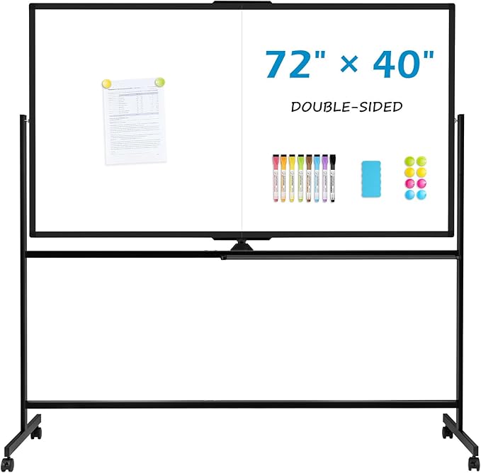 Rolling Dry Erase Board, 72" x 40" Double-Sided Mobile Whiteboard with Stand Large Dry Erase White Board on Wheels for Office, Classroom & Home