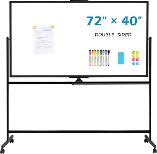 Rolling Dry Erase Board, 72" x 40" Double-Sided Mobile Whiteboard with Stand Large Dry Erase White Board on Wheels for Office, Classroom & Home
