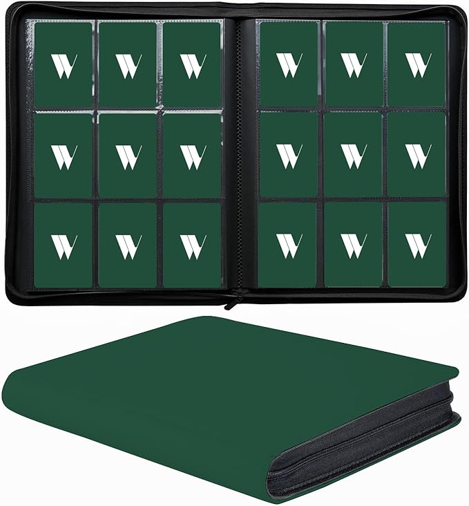 Premium 9-Pocket Zippered Trading Card Binder, 540 Pockets Double-Sided Side-Loading Card Organizer Album, PU Leather Card Holder Protector for MTG, TCG, Sports Cards (Green)
