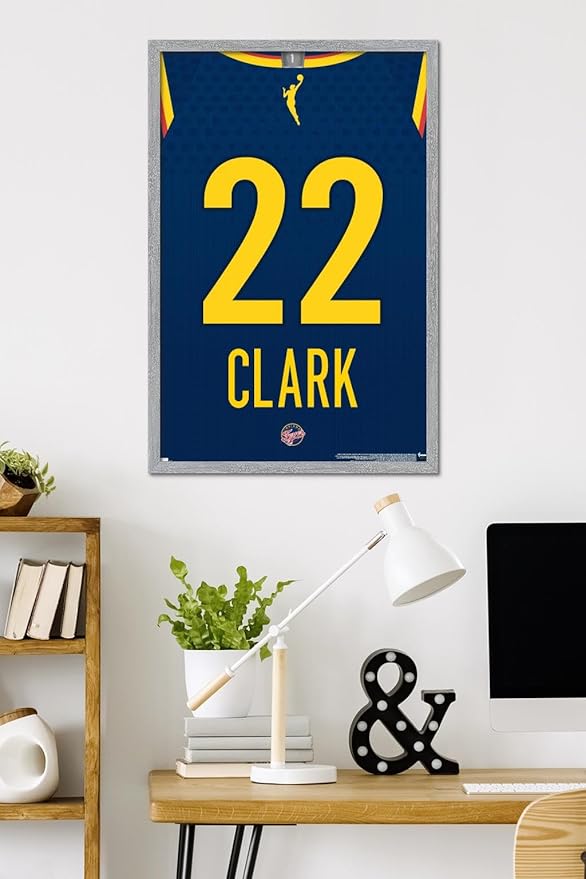 WNBA Indiana Fever - Caitlin Clark Jersey Wall Poster, 34L" x 22.4W", Gray Framed Version