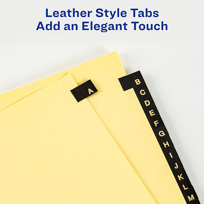 Avery A-Z Dividers for 3 Ring Binders, 25-Tab Set, Pre-Printed Black Leather Tabs, 1 Binder Divider Set (11350) (Pack of 3)