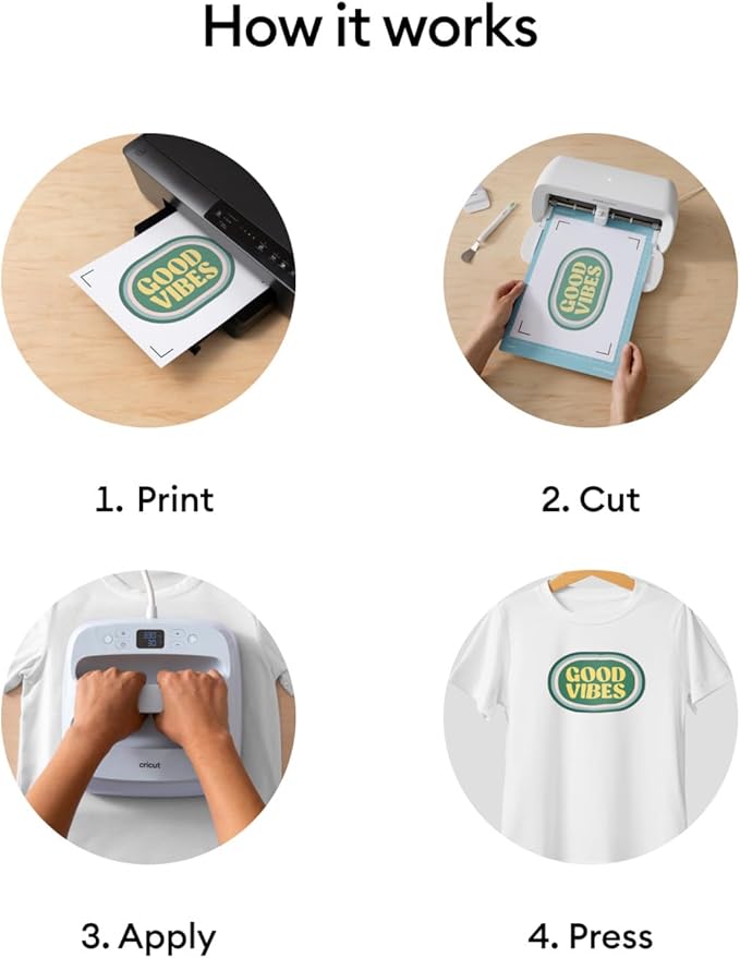 Cricut Printable Iron-On for Light Fabrics, 20 sheets (8.5" x 11") - Print HTV Compatible with Inkjet Printers - For Joy Xtra, Explore, & Maker Machines