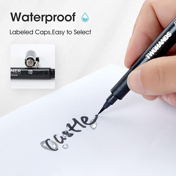 TWOHANDS Art Pens,Fineliner Ink Pens,Set of 12 Technical Drawing pen,Pigment Pen,Fine Point,Black,Waterproof,for Art Watercolor,Sketching,Anime,Manga, 902188