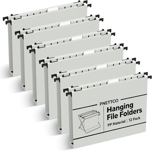 Extra Capacity Plastic Hanging File Folder, 12 Pack Reinforced Hang Folders Letter Size, Heavy Duty 1 Inch Expansion Filing Cabinet Folders, for Bulk Files, Medical Charts, Glacier Gray