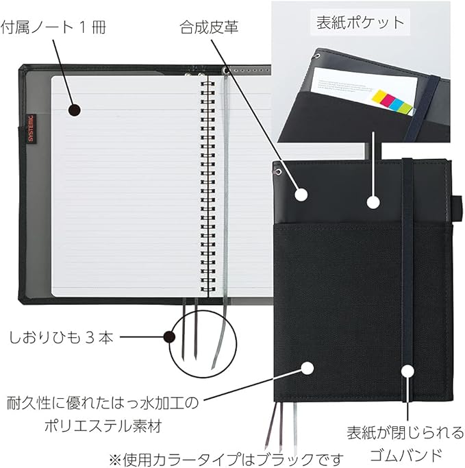 KOKUYO Systemic Synthetic Leather Cover Notebook, with One Semi-B5, B 6mm Ruled, 35 Lines, 40 Sheets, Twin Ring Edge Title Notebook, Navy Blue, Japan Import (NO-V683B-DB)