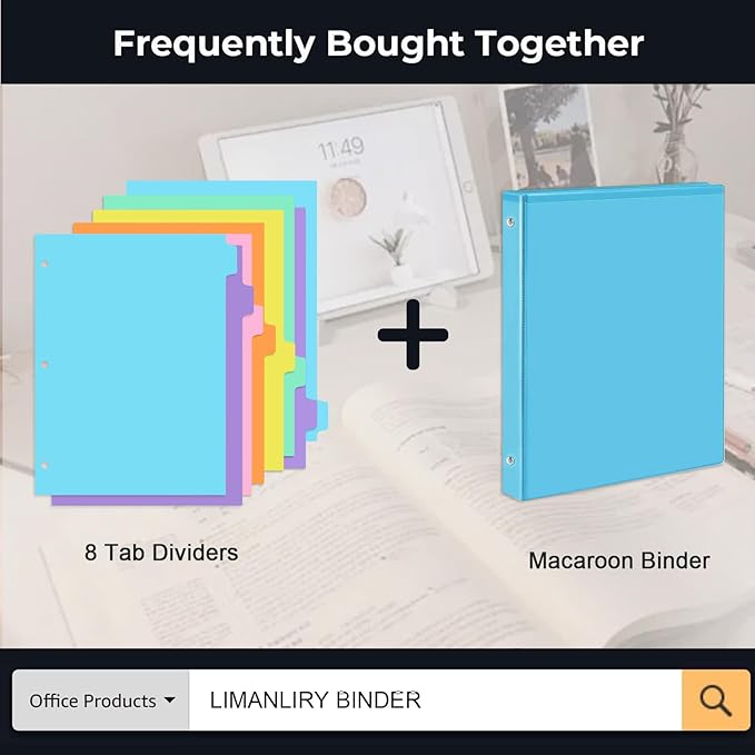 8-tabs 6 Set Binder Dividers with Tabs,Plastic Index with Label,Colorful Dividers for 3 Ring Binder (48)