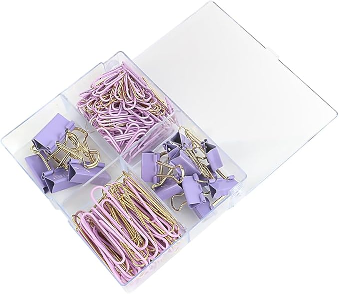 155 Pcs Paper Binder Clips Set Assorted Size Binder Paperclips Candy Color Paper Clips Document Organization Binder Clips with Container Purple