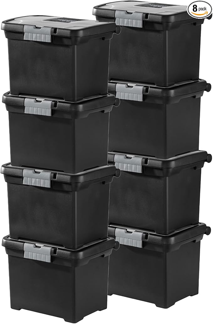 Sterilite Portable Lockable File Box Organizer with Handle and Clear Lid (8 Pack)