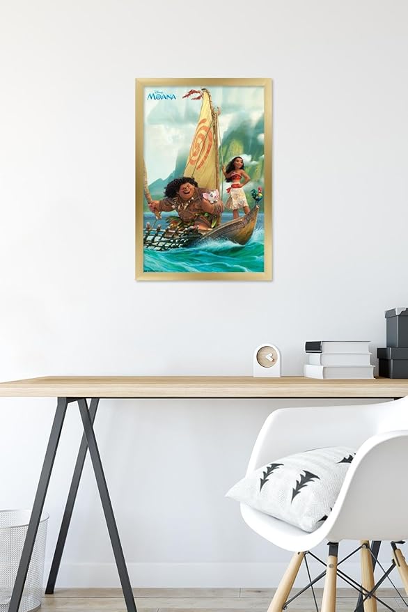Disney Moana - Group Wall Poster, 22.4L" x 14.7W", Gold Framed Version