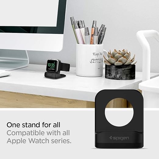 Spigen for Apple Watch Charger, S350 Stand Compatible with Ultra 3/2/1 49mm, Series 11/10 46/42mm, 9/8/7 45/41mm, SE3/SE2/SE/6/5/4 44/40mm, 3/2/1 42/38mm with Non-Slip Stable Base - Black