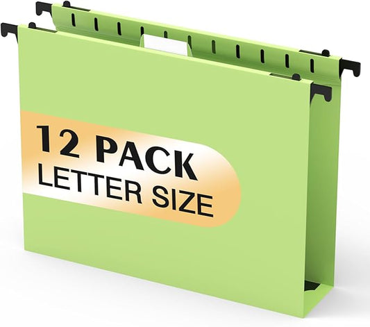 Hanging File Folders Letter Size, Hanging Folders 2 Inch Expandable 12 Pack Extra Capacity File Folders Hanging with Tabs, Plastic Hanging Files Folder for School Office Supplies, Mustard Green