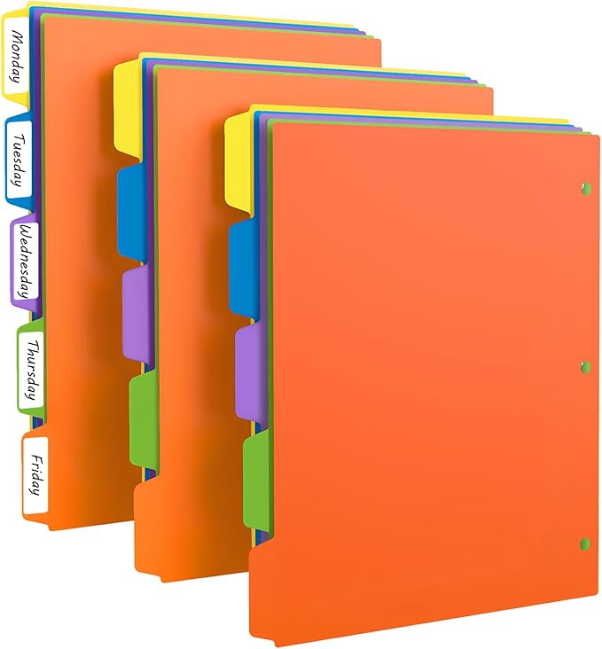Binder Dividers with Tabs, 5 Tab Sturdy Plastic Dividers for 3 Ring Binder, Colorful Dividers for 3 Ring Binder Page Protectors, 3 Ring Binder Dividers with Tabs for School Office, 3 Set (15 Pcs)