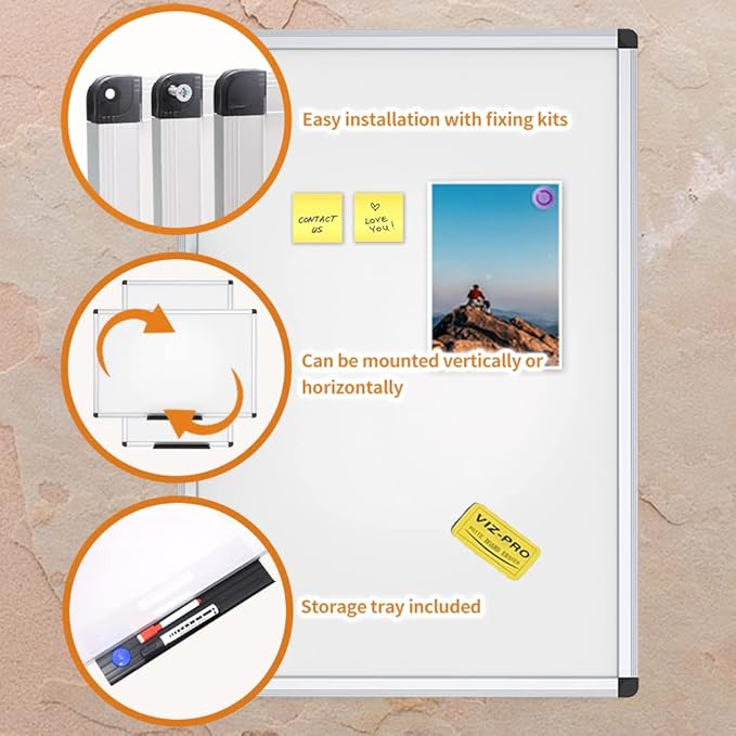 VIZ-PRO Dry Erase Board/Magnetic White Board, 48 X 32 Inches, Silver Aluminium Frame