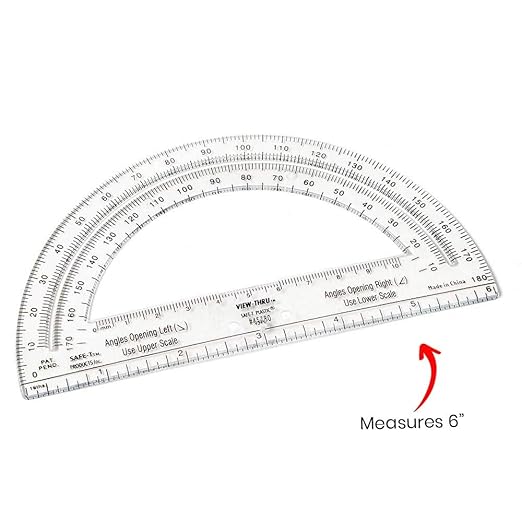 hand2mind Clear 6” Safe-T Protractor Set, 180 Degree Protractor for School, Clear Plastic Protractor Ruler, Geometry Tools, Protractors Bulk for Classroom, Math Teacher Supplies (Set of 24)