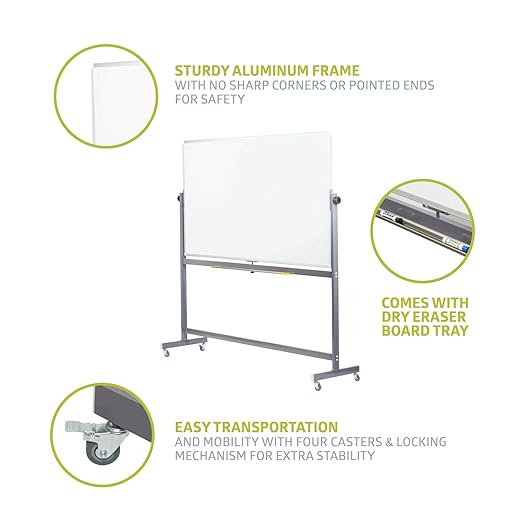 Pearington Dry Erase Markers Magnetic White Board- Mobile and Reversible with Aluminum Frame, 72" W x 40" H- for Classroom, Home, or Office Presentations or Study Notes