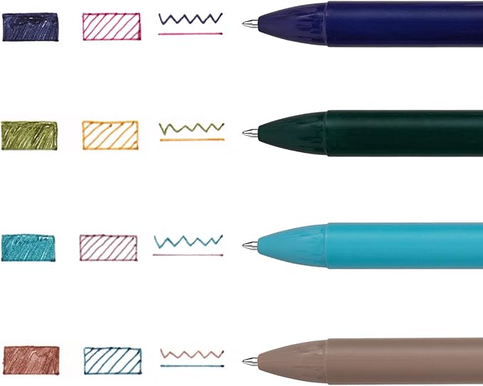 WRITECH Retractable Gel Ink Pens: Multi Colored 0.5mm Fine Point 2 in 1 Colorful Click Pen Assorted Color 4ct No Smear & Bleed for Smooth Writing Journaling Drawing Notetaking