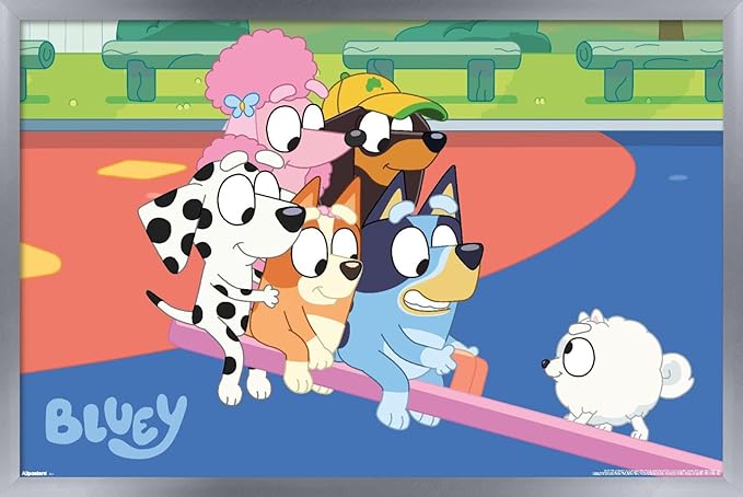 Bluey (2018) - Bluey and Friends See Saw Fun Wall Poster, 22.4L" x 14.7W", Silver Framed Version