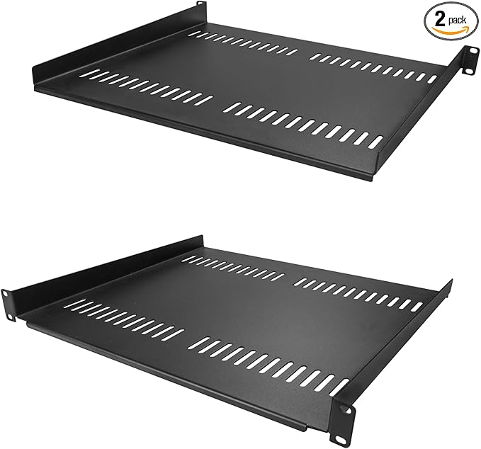 StarTech.com 2-Pack 1U Server Rack Shelf, Vented Rack Mount Cantilever Shelf, Heavy-Duty Steel, 44lb/20kg Capacity, 16" Deep