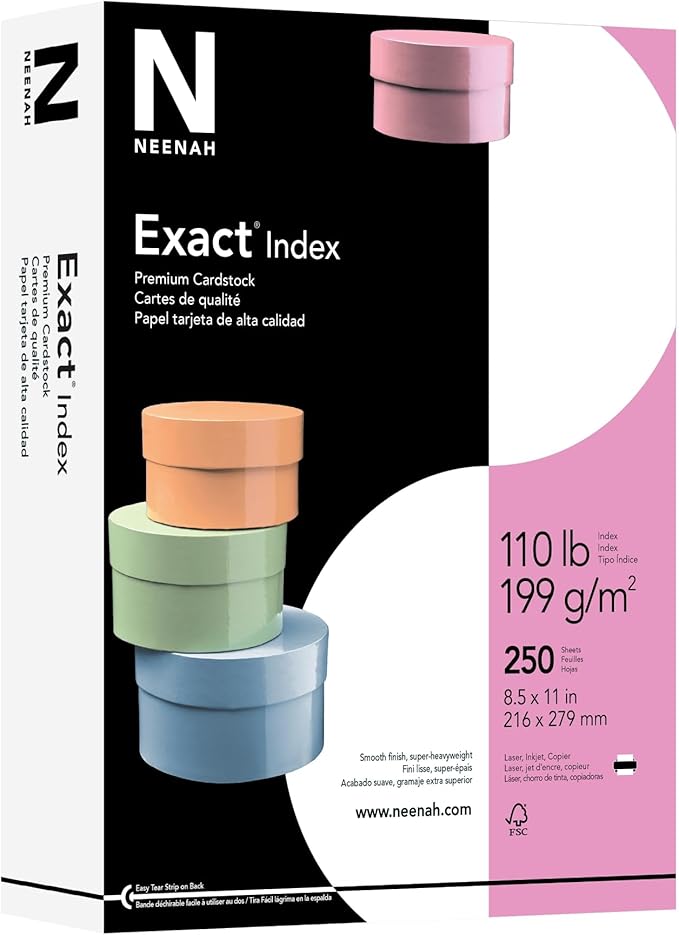 Neenah Exact 30% Recycled Extra-Heavyweight Index Card Stock, 8 1/2in. x 11in., 110 Lb, White, pk Of 250 Sheets, 40411